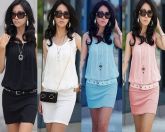 Mini Vestido O-Neck Chiffon
